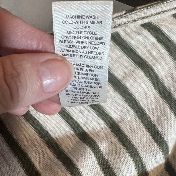 CHICOS 2 Top Size Large Striped Stretch Tunic Green White Long Sleeve Cotton - Picture 9 of 9